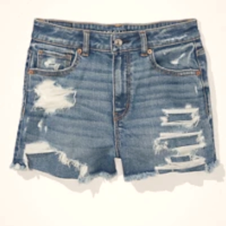 Nwot American Eagle Stretch Denim Mom Shorts Sz 8 In Medium Indigo